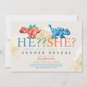 Convites Engraçado Dino Boy Ou Rapariga Revelação De Gênero