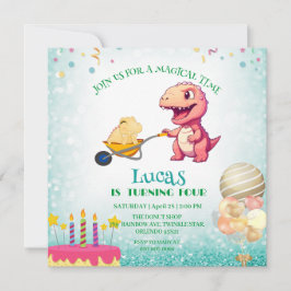 Convites Engraçado dinossauro Festa de aniversário de palha