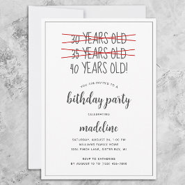 Convites Engraçado Festa de aniversário de 40 anos