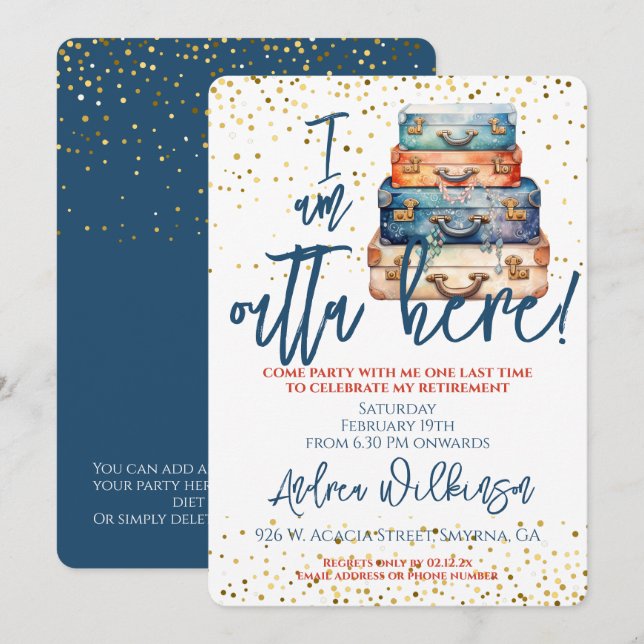 Convites Engraçado Fora Aqui, Festa de Reforma (Frente/Verso)