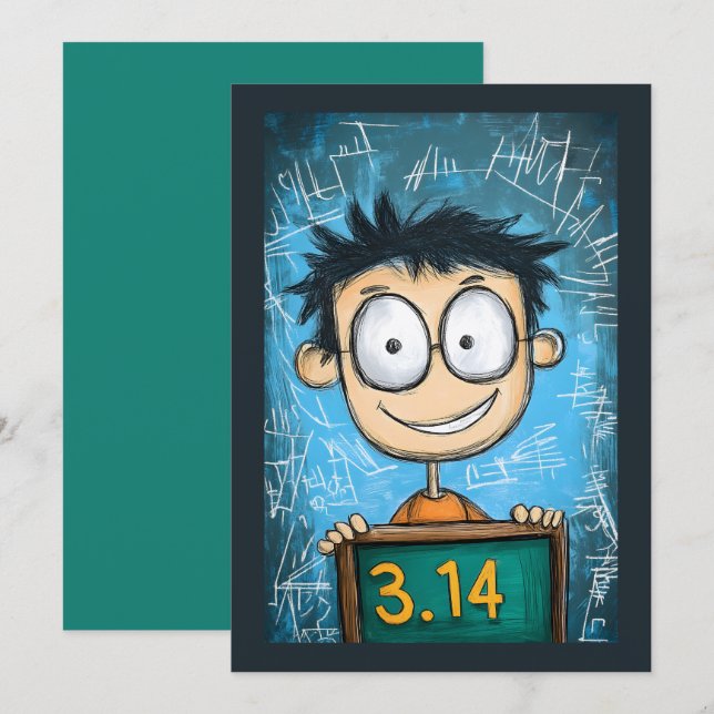 Convites Engraçado Genius Pi Day em Ação Cartoon Math Whiz (Frente/Verso)