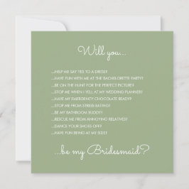 Convites Engraçado Moderno Sage Green Script Bridesmaid Pro