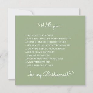 Convites Engraçado Moderno Sage - Letra Verde Bridesmaid P