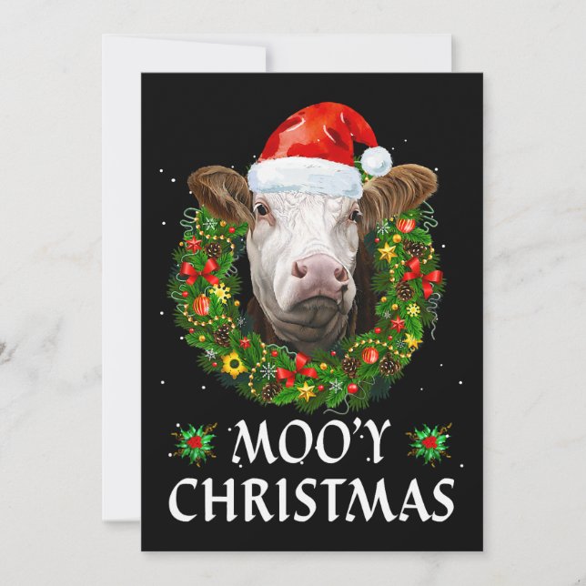Convites Engraçado Mooey Wreath Santa Hat Cow Moo Longe (Frente)