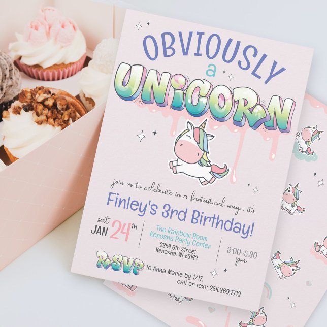 Convites Engraçado Obviamente Uma Garota do Arco-Íris do Un (Cute Obviously A Unicorn funny Kawaii pink purple rainbow graffiti girly birthday party invitation)