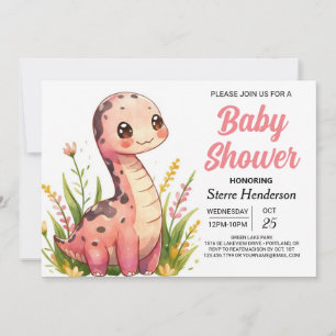 Convites Engraçado Pastel Online Dinossaur Girl Chá de fral