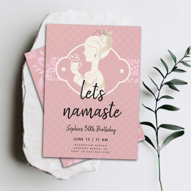 Convites Engraçado Permite à Namaste aniversário de 30 anos (funny 30th birthday invitation for women namaste 30 fun yoga tea spa party elegant classy)