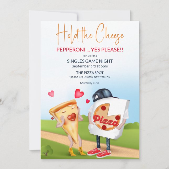 Convites Engraçado Pizza Love (Frente)