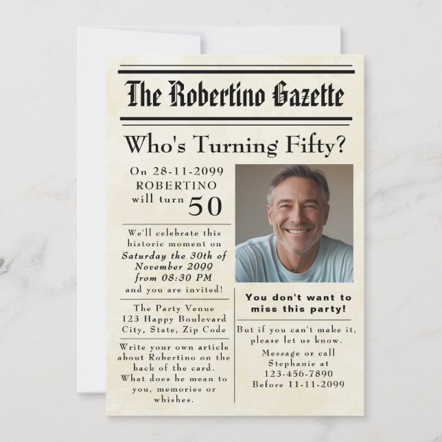 Convites Engraçado que está virando 50 jornais no 50º anive (Frente)