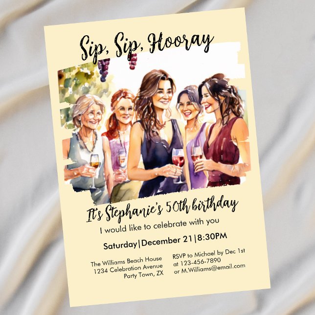 Convites Engraçado Queda Provando de vinho da mulher 50º an (Criador carregado)