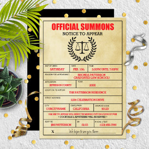 Convites Engraçado Subpoena Jurídica Festa de formatura da