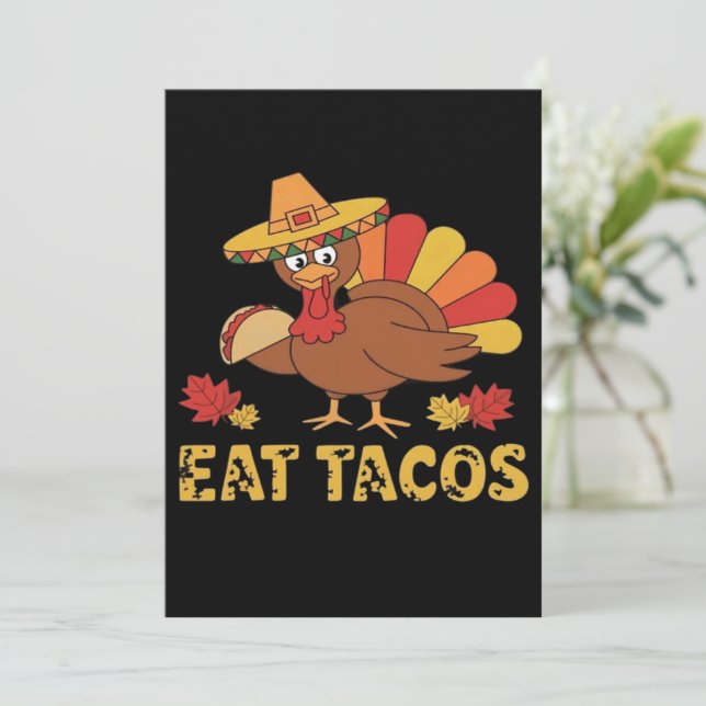 Convites Engraçado Turkey de Ação de Graças comendo tacos (Em pé/Frente)