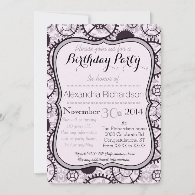 Convites Engrenagem do relógio de Steampunk e festa de (Frente)