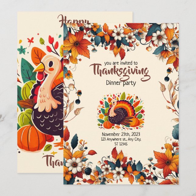 CONVITES ENJOY A FEAST WITH SEASONAL FLOWERS AND TURKEY (Frente/Verso)