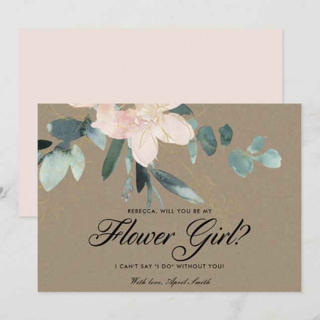 CONVITES ENROSCADO FLORAL ÁGUA-FORTE SEJA MINHA DAMINHA (Frente/Verso)