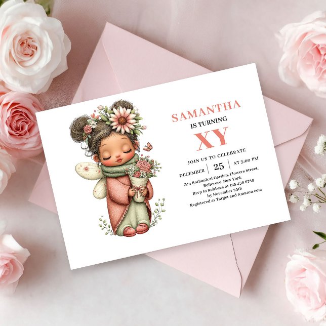 Convites Enrubescimento de Aniversário de Menina Fada Mágic (Magical Fairy Girl Birthday Blush Pastel Pink invitation)