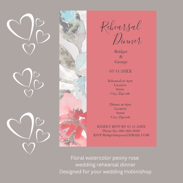 Convites ensaio de apricot casamento e pastel floral (Floral watercolor peony rose 
wedding rehearsal dinner
Designed for your wedding Hobinishop)