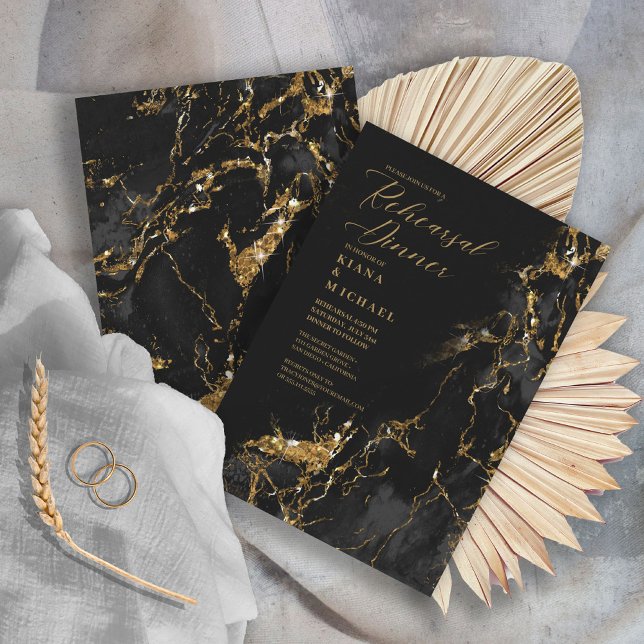 Convites Ensaio de brilho no mármore Black ID644 (Front/Back In Situ)