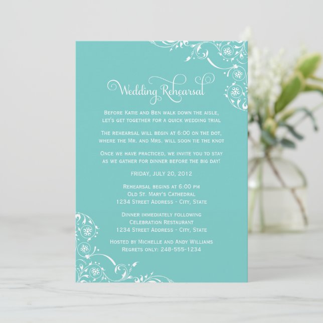 Convites Ensaio de Casamento Aqua Flourish (Em pé/Frente)