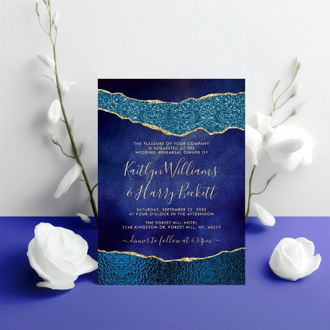 Convites Ensaio de Casamento Azul e Agato Dourado do Marinh (Criador carregado)