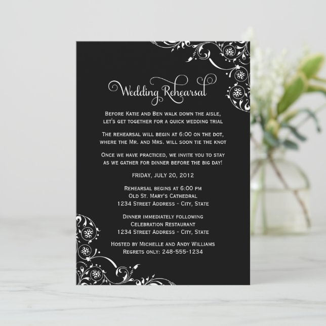 Convites Ensaio de Casamento com Floral Preto (Em pé/Frente)