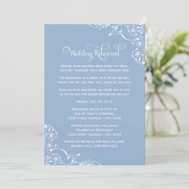 Convites Ensaio de Casamento com Flores em Azul Desbotado (Em pé/Frente)