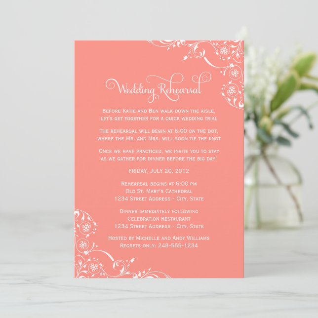 Convites Ensaio de Casamento Coral Flourish (Em pé/Frente)