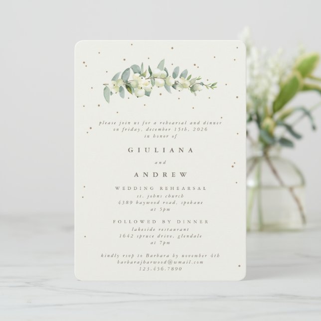 Convites Ensaio de Casamento Cream Snowberry+Eucalipto (Em pé/Frente)