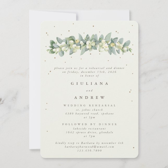Convites Ensaio de Casamento Creme Snowberry+Eucalipto (Frente)