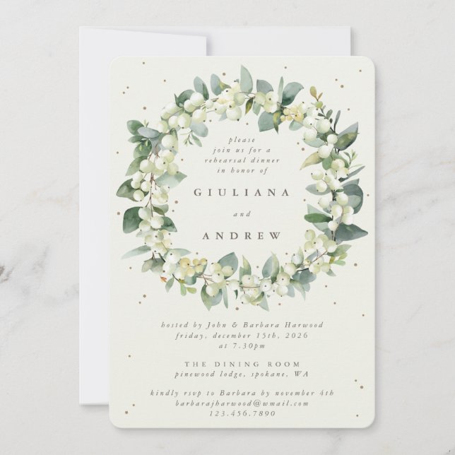 Convites Ensaio de Casamento Creme Snowberry+Eucalipto (Frente)
