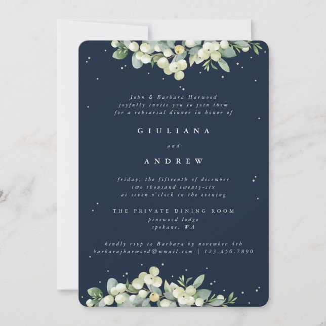 Convites Ensaio de Casamento Dark Navy Snowberry+Eucalipto (Frente)