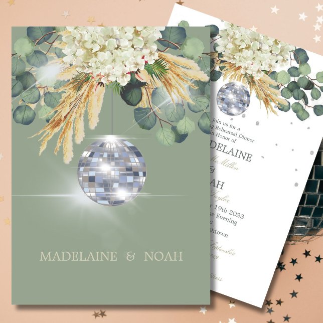Convites Ensaio De Casamento De Bola De Disco Floral Sage G (Criador carregado)