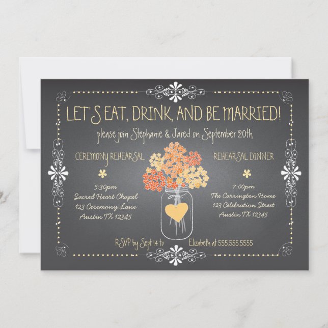 Convites Ensaio de Casamento de Chalkboard de outono Mason  (Frente)