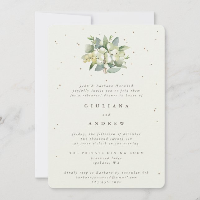Convites Ensaio De Casamento De Creme Snowberry+Eucalyptus (Frente)