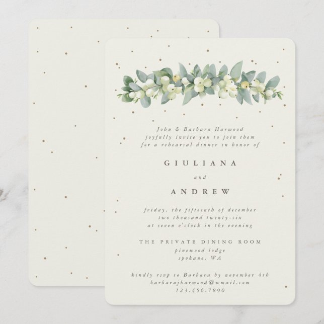 Convites Ensaio De Casamento De Creme Snowberry+Eucalyptus (Frente/Verso)