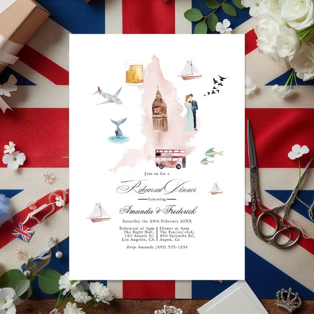 Convites Ensaio de Casamento de Destino do Reino Unido (United Kingdom Destination Wedding Rehearsal Invitation)