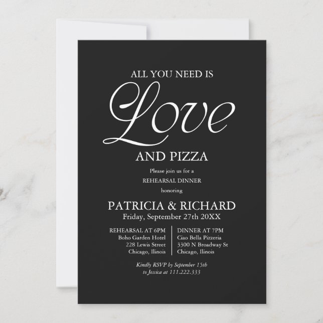 Convites Ensaio de Casamento de Pizza Preta Moderna (Frente)