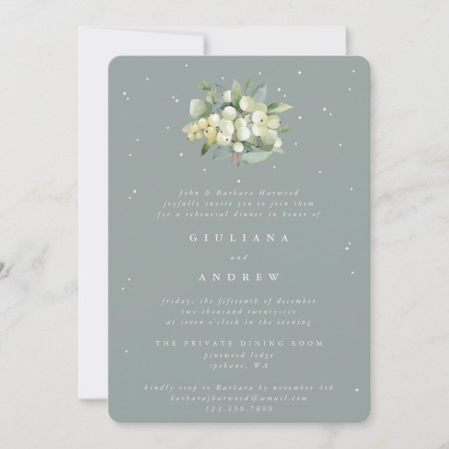 Convites Ensaio de Casamento de Seafoam Snowberry+Eucalyptu (Frente)