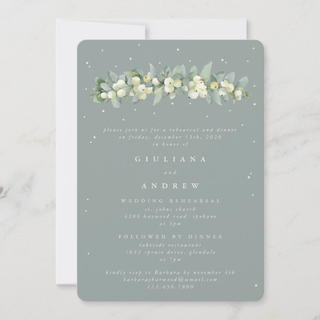 Convites Ensaio de Casamento de Seafoam Snowberry+Eucalyptu (Frente)