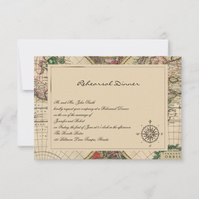 Convites Ensaio de Casamento do Antigo Mapa do Mundo (Frente)