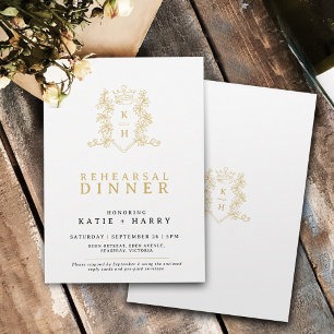 Convites Ensaio de casamento dourado com monograma da coroa