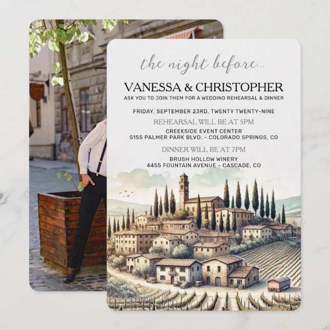 Convites Ensaio de Casamento em Aquarela da Toscana (Frente/Verso)