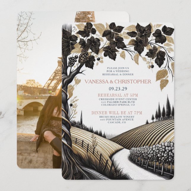 Convites Ensaio de Casamento em Vinhedo Rústico (Frente/Verso)