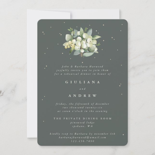 Convites Ensaio de Casamento Eucalyptus e Snowberry Verde c (Frente)