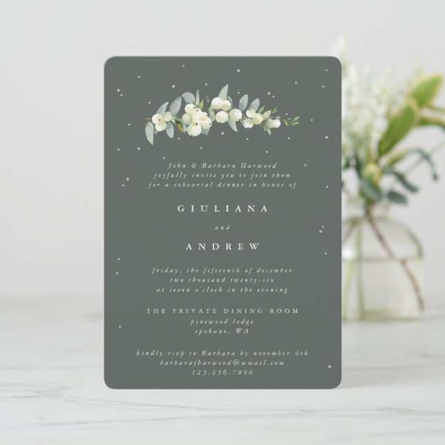 Convites Ensaio de Casamento Eucalyptus e Snowberry Verde c (Em pé/Frente)