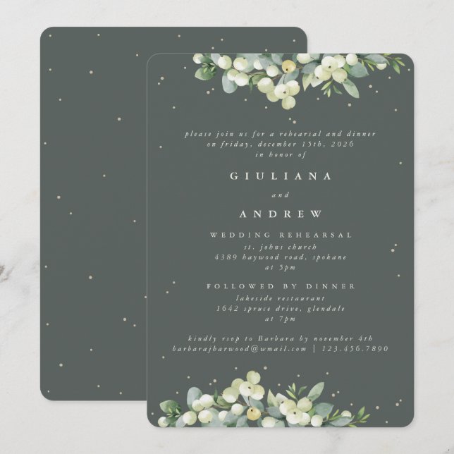 Convites Ensaio de Casamento Gray Green Snowberry+Eucalyptu (Frente/Verso)