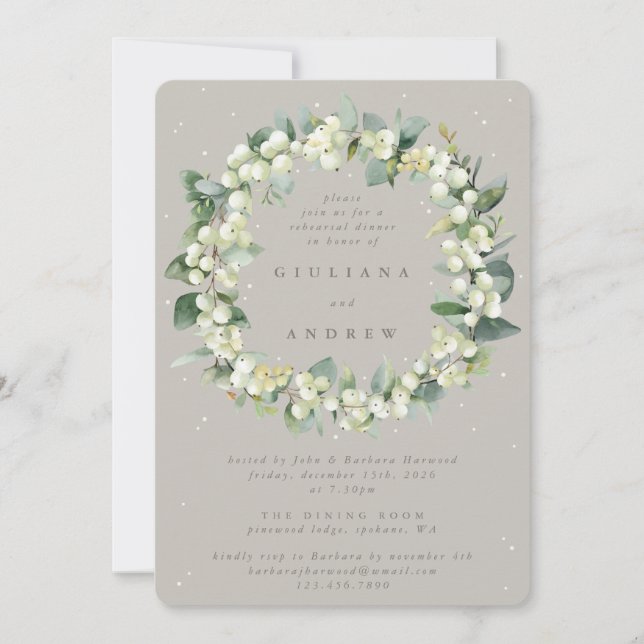 Convites Ensaio de casamento Greige Snowberry+Eucalyptus (Frente)