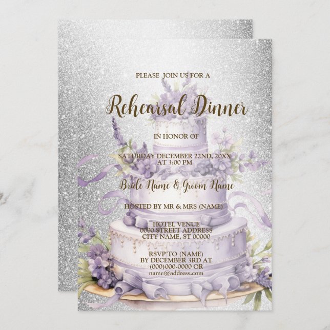 Convites Ensaio De Casamento Janta Lavanda De Bolo Floral (Frente/Verso)