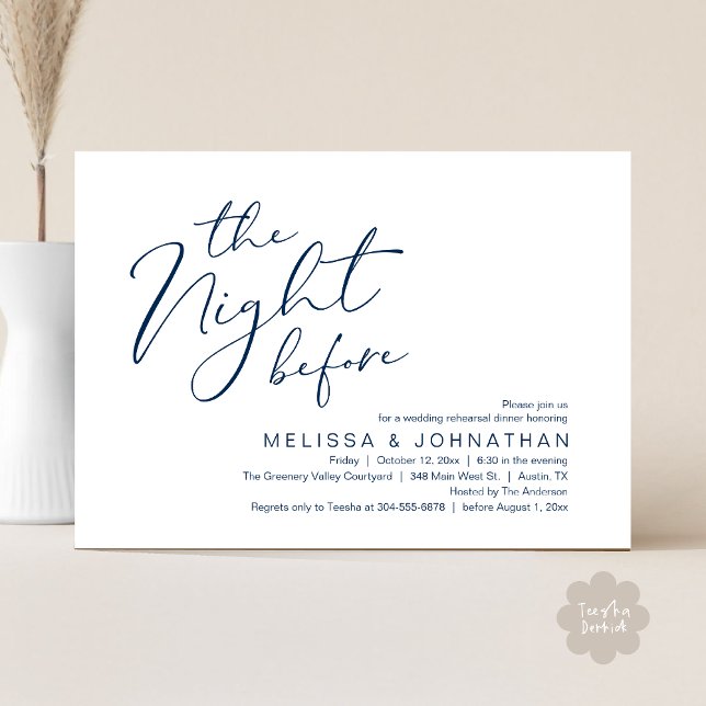 Convites Ensaio De Casamento Janta Na Noite Anterior (The Night Before Romantic Modern Wedding Rehearsal Dinner Aesthetic Invites PDF Classy Navy Blue)