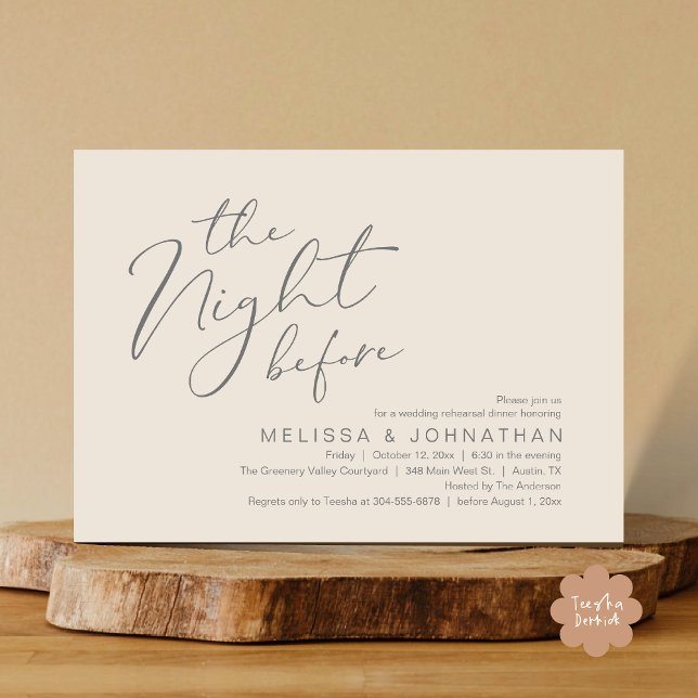 Convites Ensaio De Casamento Janta Na Noite Anterior (The Night Before Romantic Modern Wedding Rehearsal Dinner Aesthetic Invites PDF Classy Cream Grey)